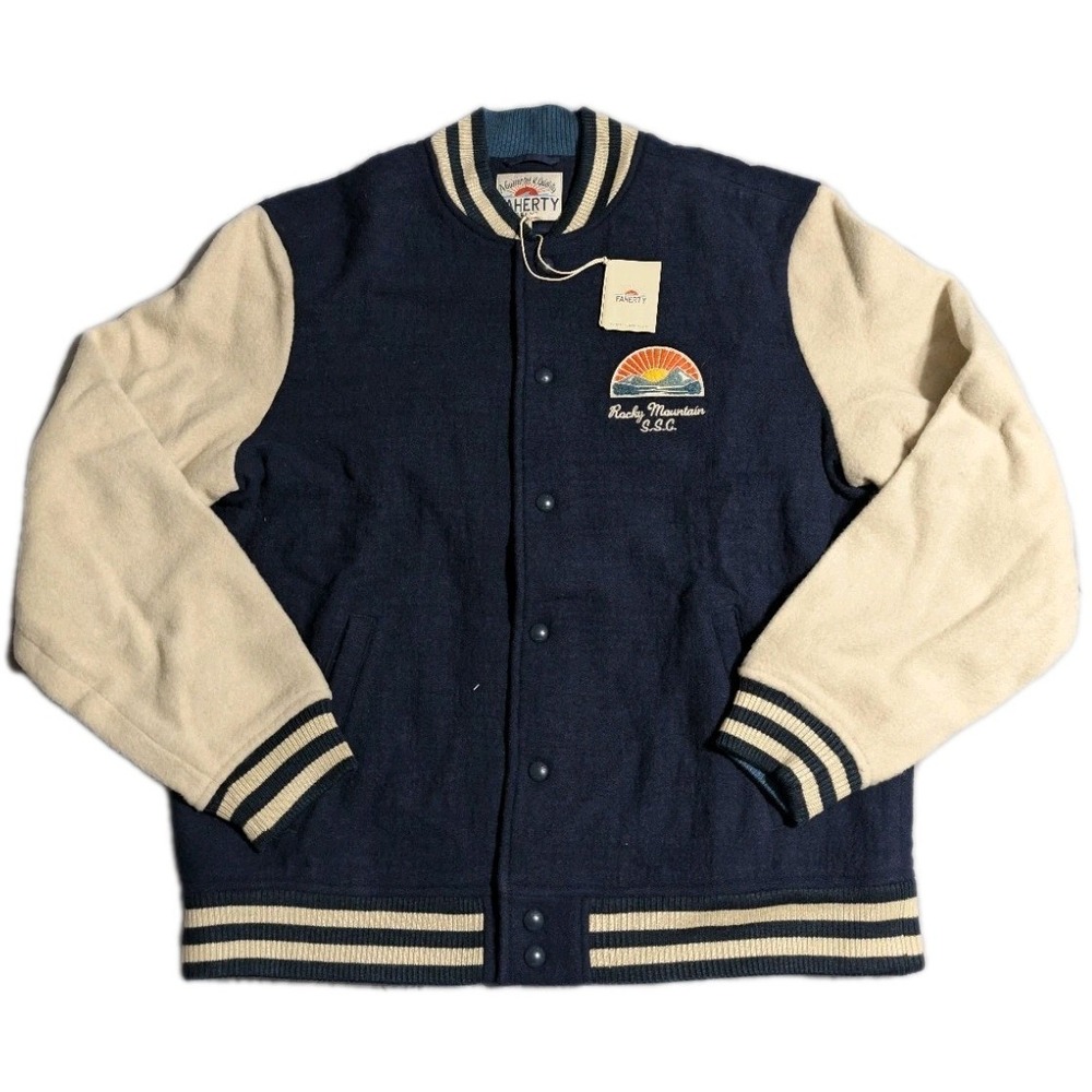 Faherty Rocky Mountain Surf & Ski Club Varsity Jacket Mens XL NWT Wool‎ $348